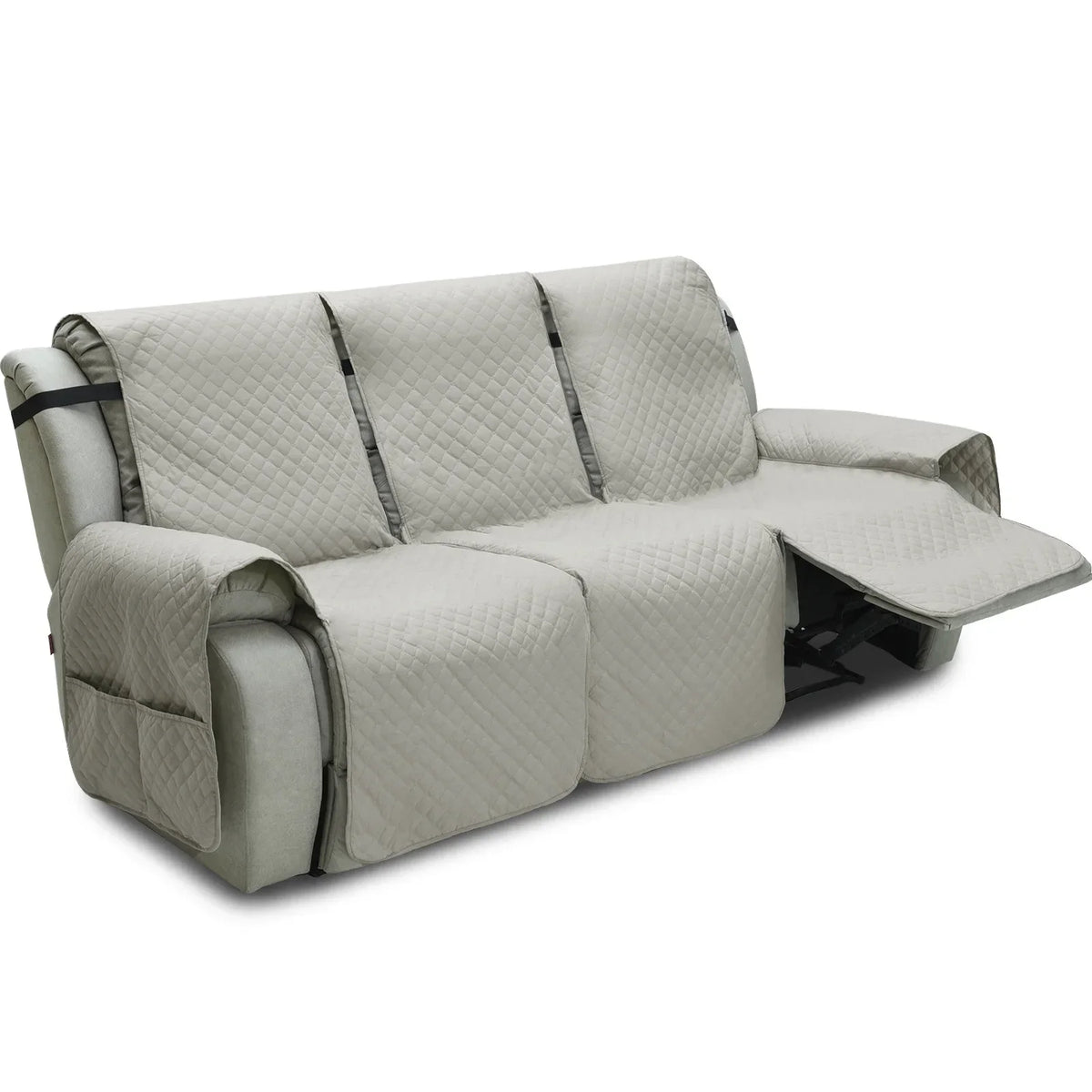 housses fauteuil inclinable gris quilté moderne élastique ajustable poche rangement lavage machine salon