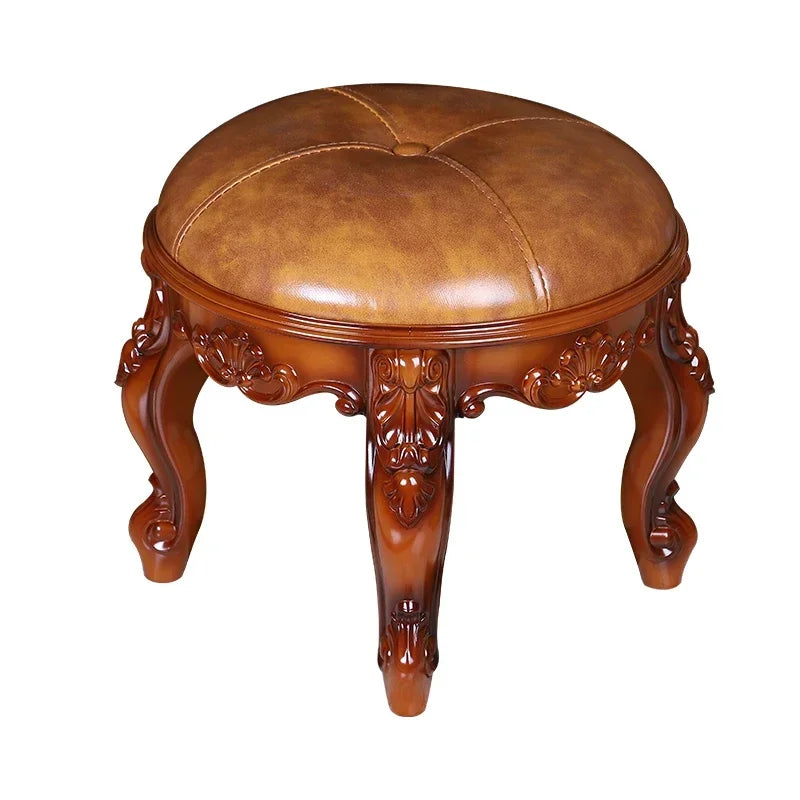 tabouret sculpté cuir tissu brodé classique baroque élégant maison salon chambre