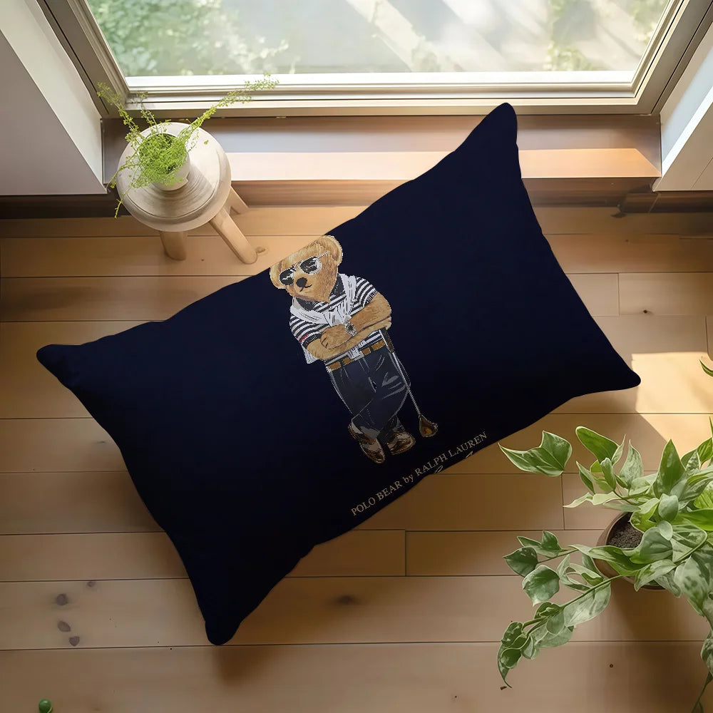 housse coussin ours peluche rouge noir polyester imprimé vintage élégant 30x50cm 40x60cm 50x70cm 48x74cm