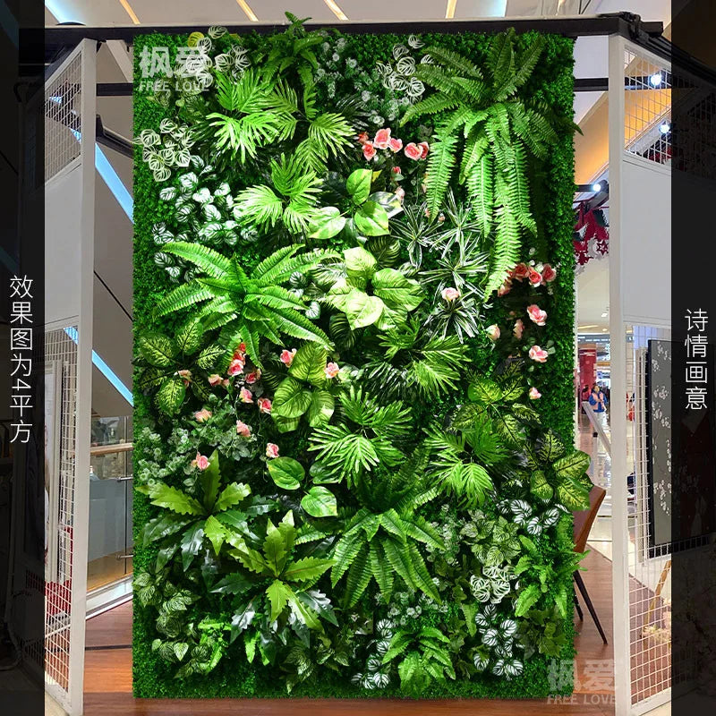panneau mural artificiel herbe feuilles vert moderne décoration extérieur accroché maison festive
