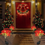 fleurs artificielles lumineuses rouge vif solaires modernes feuilles vertes extérieur jardins noël