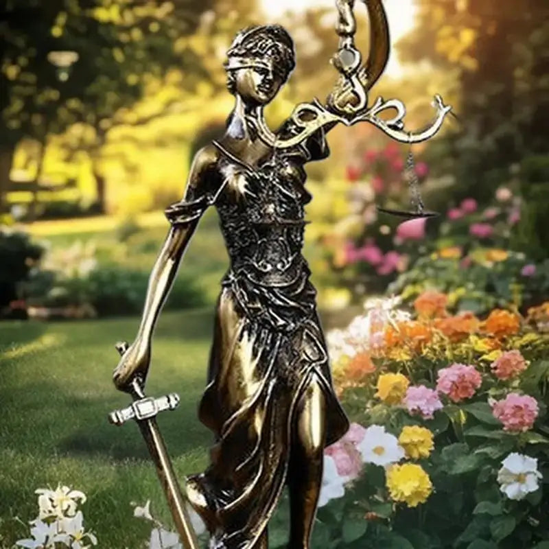 statue justice métal bronze détails sculpturaux balance épée décoration intérieure classique européenne