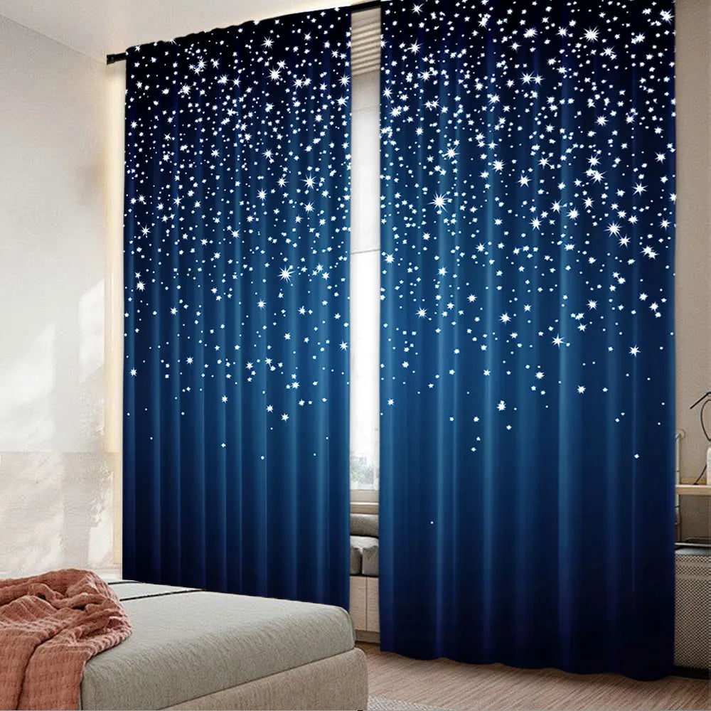 rideau moderne étoiles blanches brillantes bleu foncé opacité 100% polyester 75x166cm 105x230cm 130x210cm