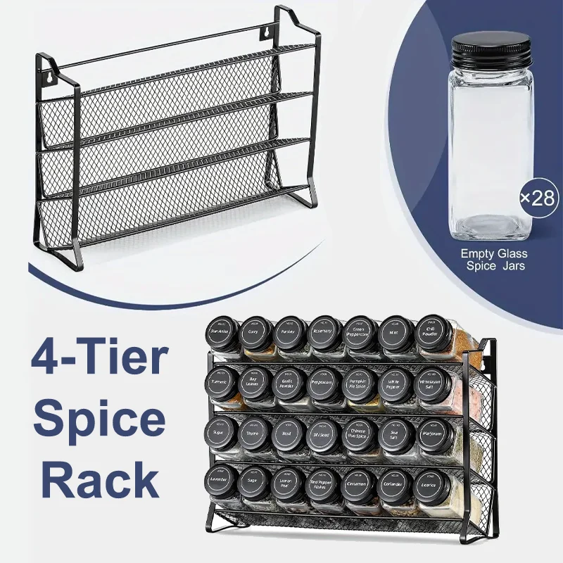 étagère épices métal noir pots verre transparents moderne rangement cuisine organisation minimaliste