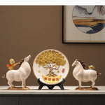 statues chevaux décoratives asiatiques blanc orange figurines humaines petits ornements dorés