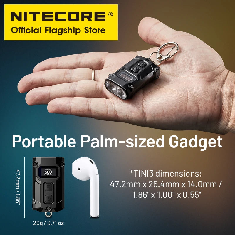 lampe torche rechargeable mini keychain 600 lumens ip54 oled display deux modes verrouillage