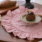 serviette table verte rose beige bleu jaune volants décorative polyestère brillante