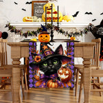 table cuisine halloween violet blanc citrouille chat chapeau sorcière feuilles automne