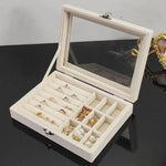 boîte bijoux velours gris clair moderne plaques velours rangement colliers bagues boucles d'oreilles cadenas