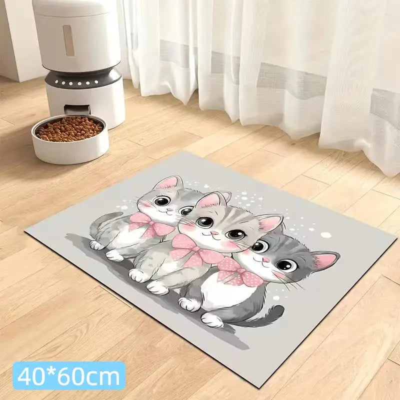 tapis antidérapant imperméable dessin animé chats couleurs variées toile jute cartoon assiettes alimentation chats