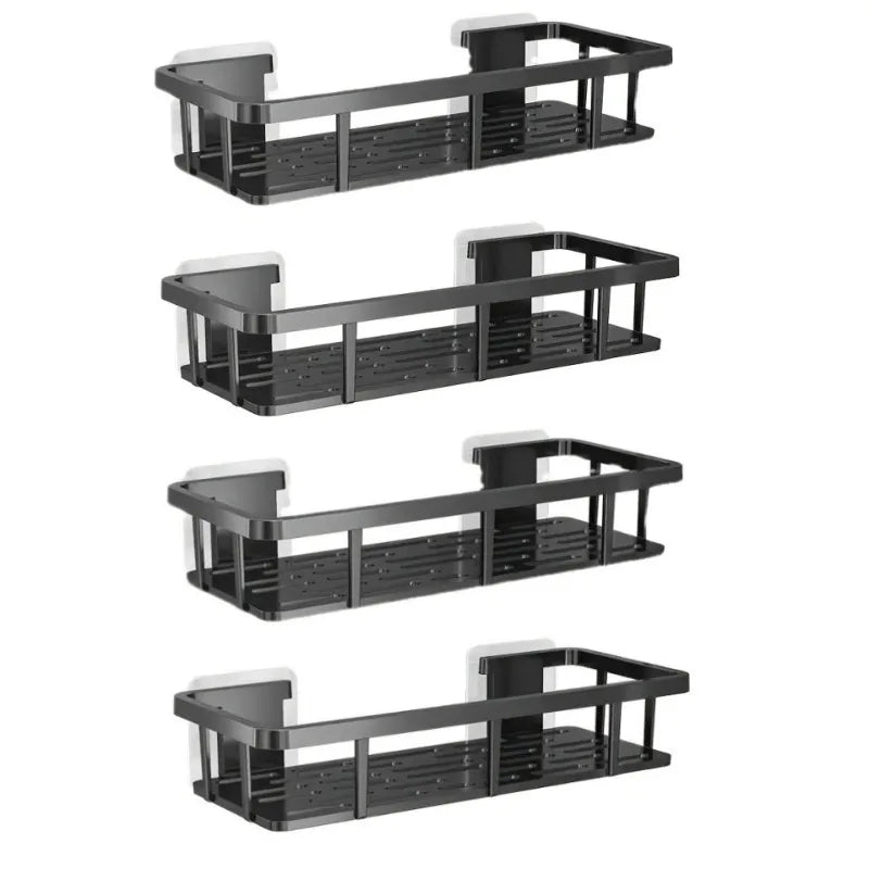 étagère salle bain noir adhésif sans perçage moderne grille perforation rangement robuste plastique