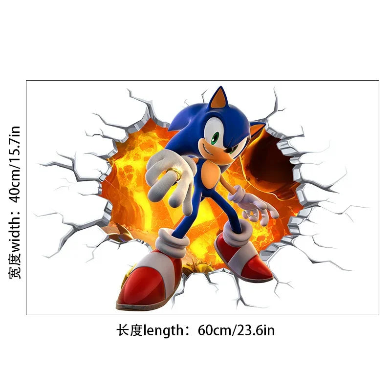 autocollant mural 3d sonic hérisson amis stickers deco chambre enfant pvc bleu
