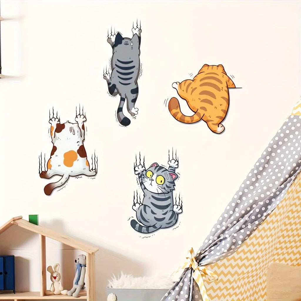 stickers muraux chat dessin animé orange gris blanc chat debout pattes levées yeux jaunes