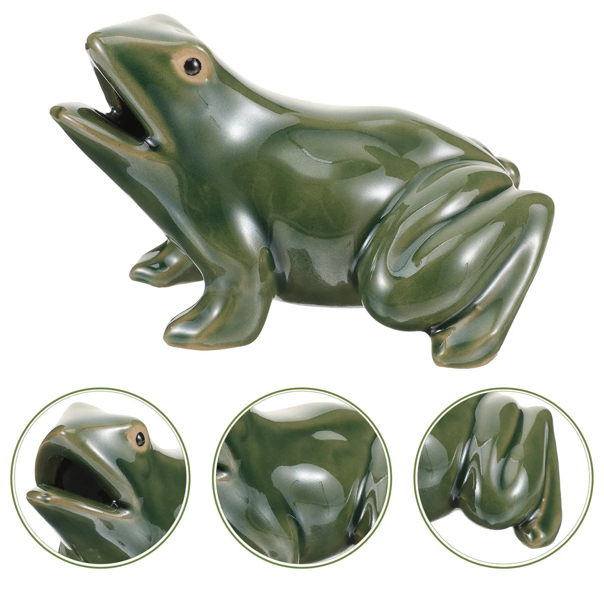 fontaine eau statue grenouille verte céramique lisse brillante jardin extérieurintérieur
