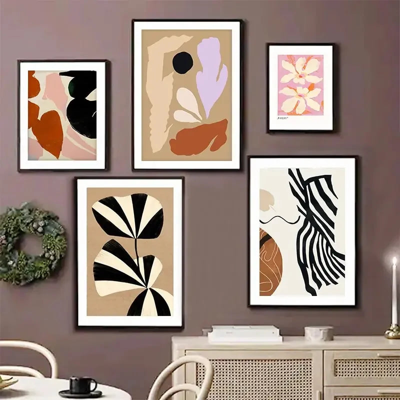 toile d'art abstraite géométrique moderne beige noir rectangle vertical chambre sans cadre��recated