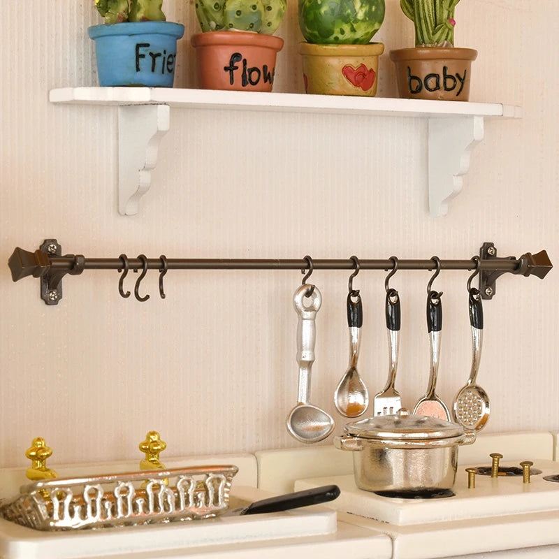 tringles suspension rideaux ustensiles cuisine argenté noir métallique lisse transparents supports anneaux vis vintageforgé