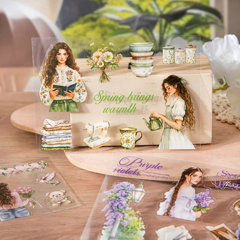 livre autocollants illustrations vintage fleurs papillons textes couleurs printemps jardin