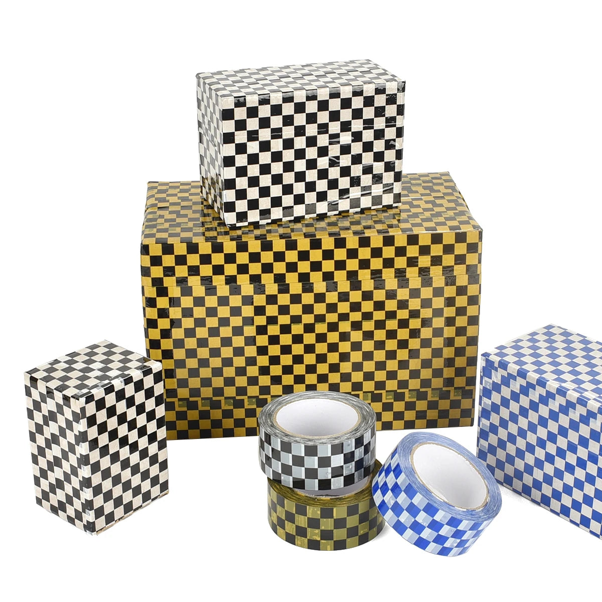 ruban adhésif carré damier bleu jaune noir blanc moderne bricolage travail bois packaging fournitures