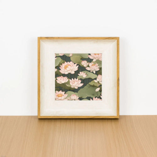 cadre photo carré résine moderne fleurs lotus bois marron foncé blanc decoration maison 10x10cm