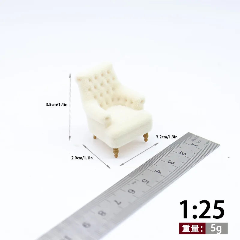 fauteuil miniature blanc velours épais boutons classique 14+ deco maison poupée imitation salon