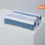 serviette bain polyester coton bleu clair rayures horizontales absorption rapide toilette moderne