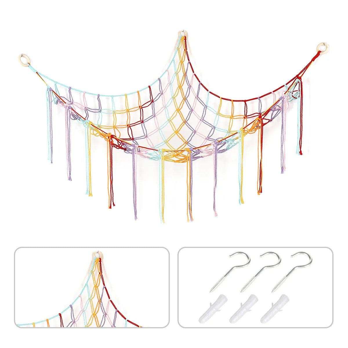 filet rangement suspendu hamac jouets macramé boho décorative pliable respectueux environnement coton