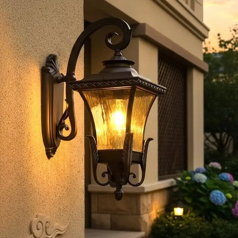 lampe murale extérieure classique marron verre opalin ip54 aluminium e27 fixations éclairage maison 10m²