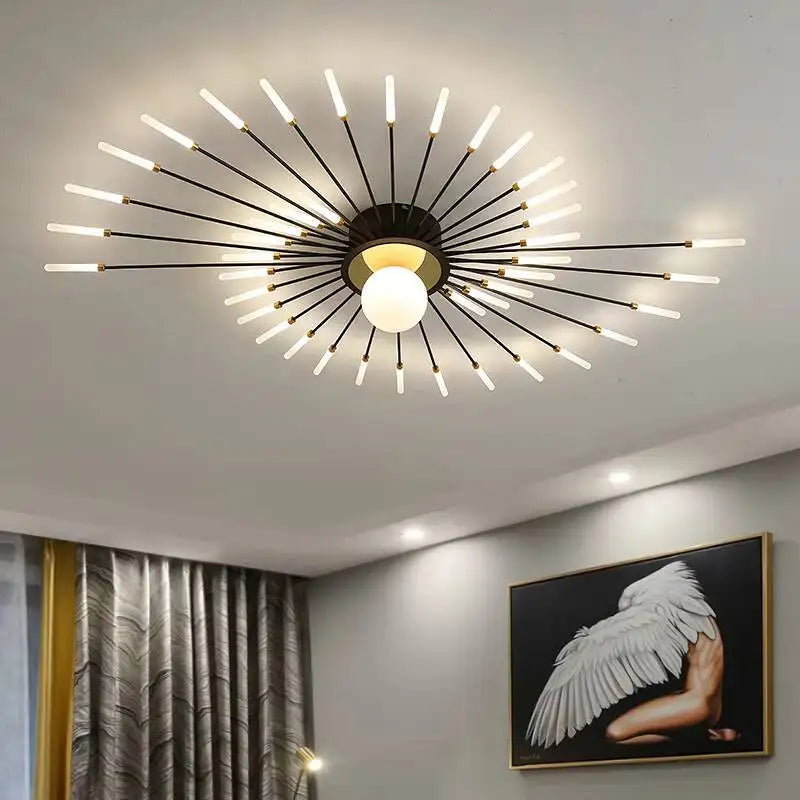 luminaire moderne or noir branches rayonnantes abatjour opaques décoration contemporaine chambre salon
