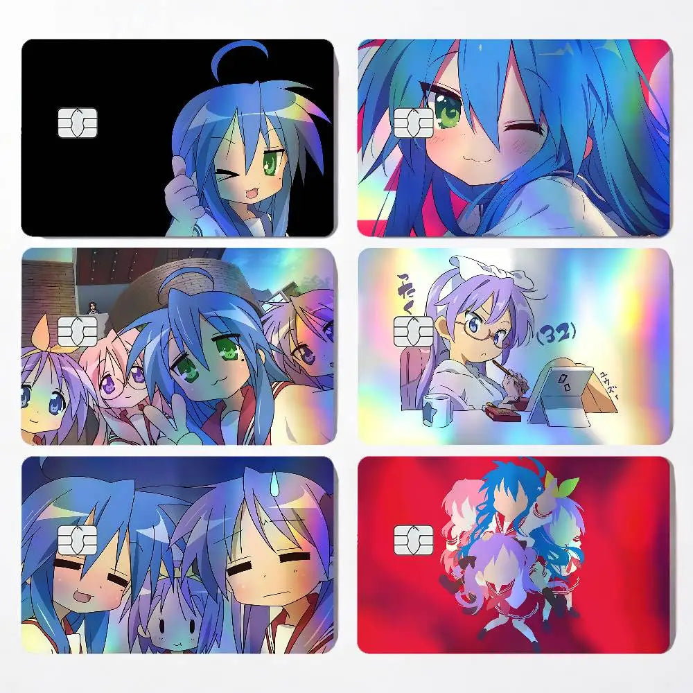 carte crédit personnalisée adhésive personnages animés holographique noir bleu vert arc ciel moderne illustratif