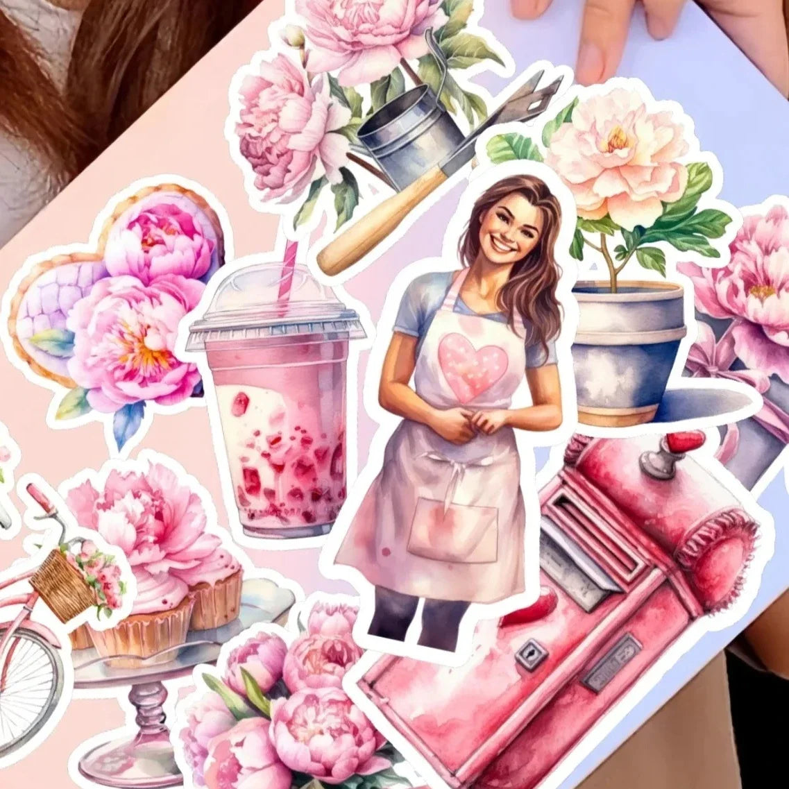 stickers aquarelle fleurs pâtisseries boissons enveloppes illustrations colorées adhésives mignonnes