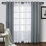 rideau moderne polyester motif géométrique bleu marine gris translucide opaque pièces chambre salon