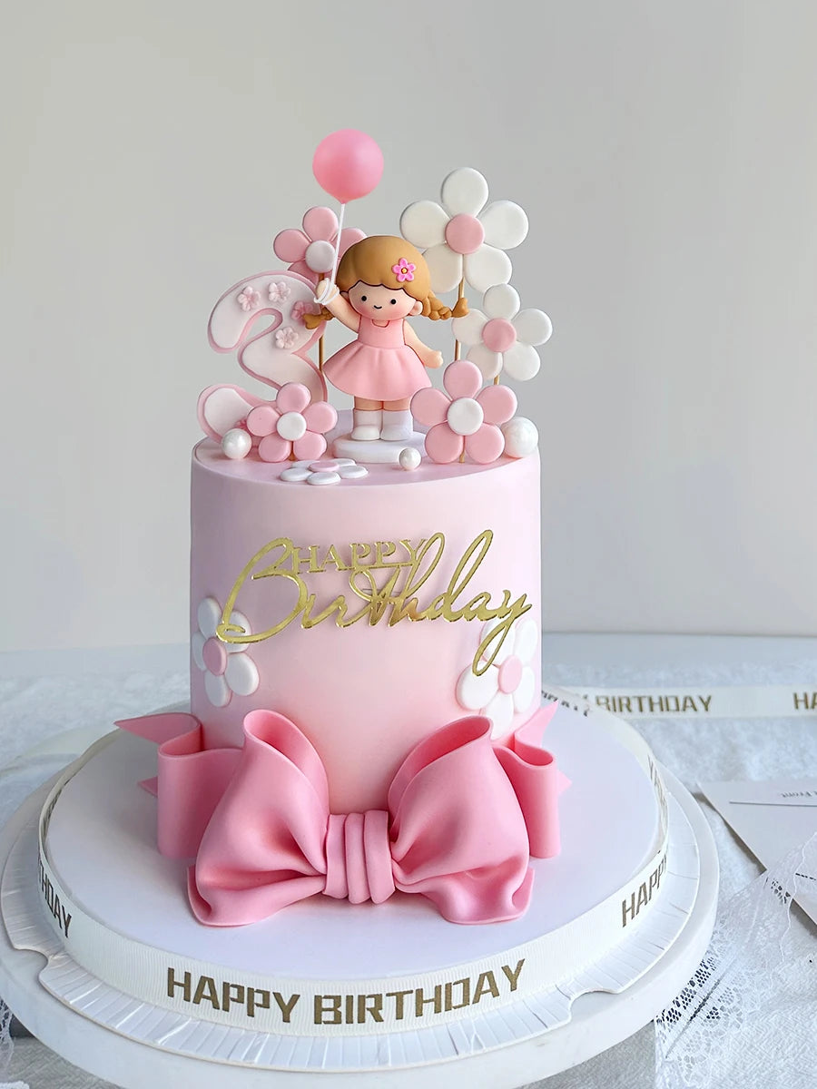 décoration anniversaire fille figurine fleurs rubans voitures dessins animés résine festive