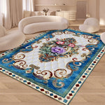 tapis floral baroque orné bleu blanc doré rose violet classique moderne chambre salon extérieur