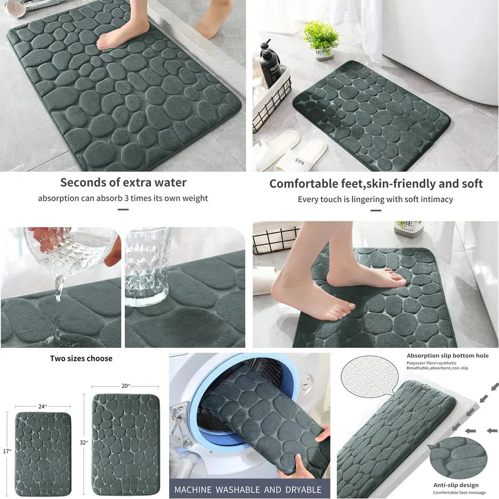 tapis bain antidérapant 3d relief galets moderne salle absorption rapide machine