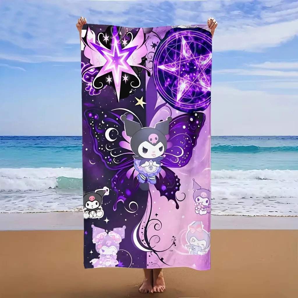 serviette plage dessin animé violet rose motif floral papillon étoiles rapide absorbant polyester machine