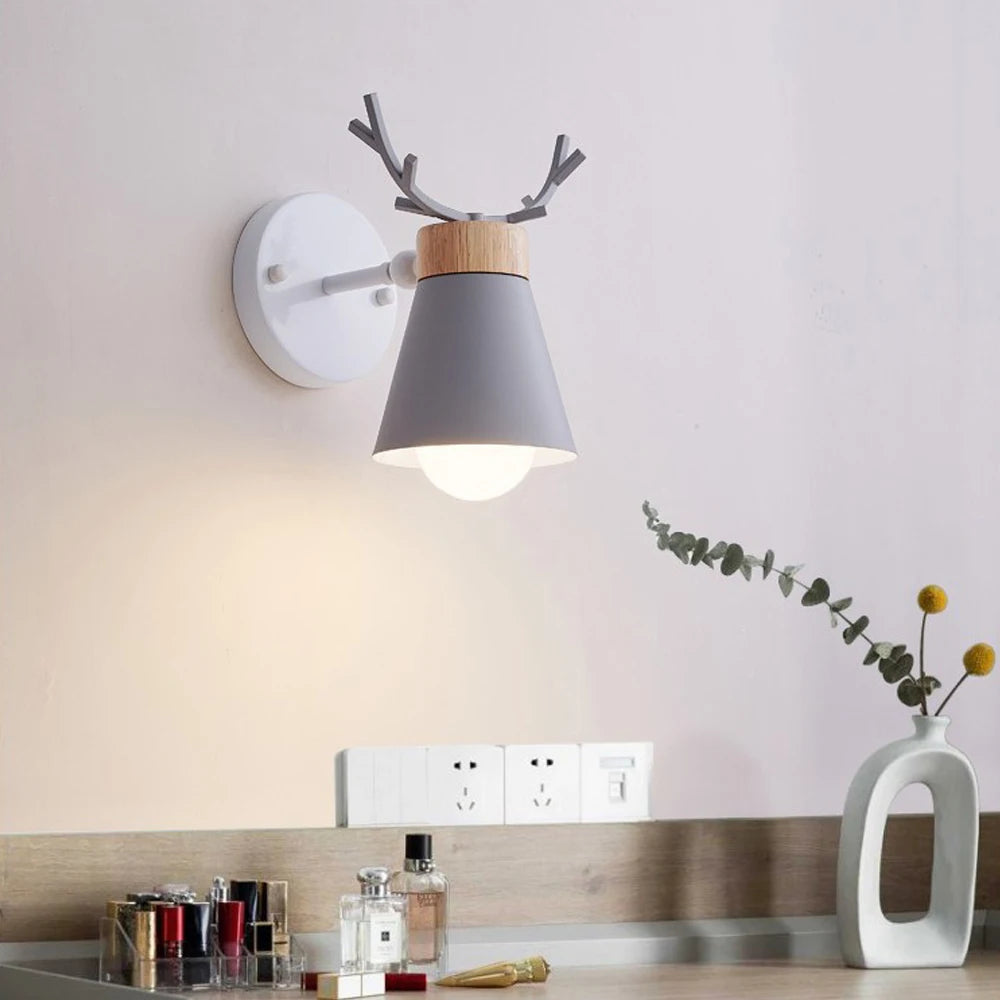 applique murale led moderne scandinave antlers bois noir blanc vert jaune gris chambre cuisine