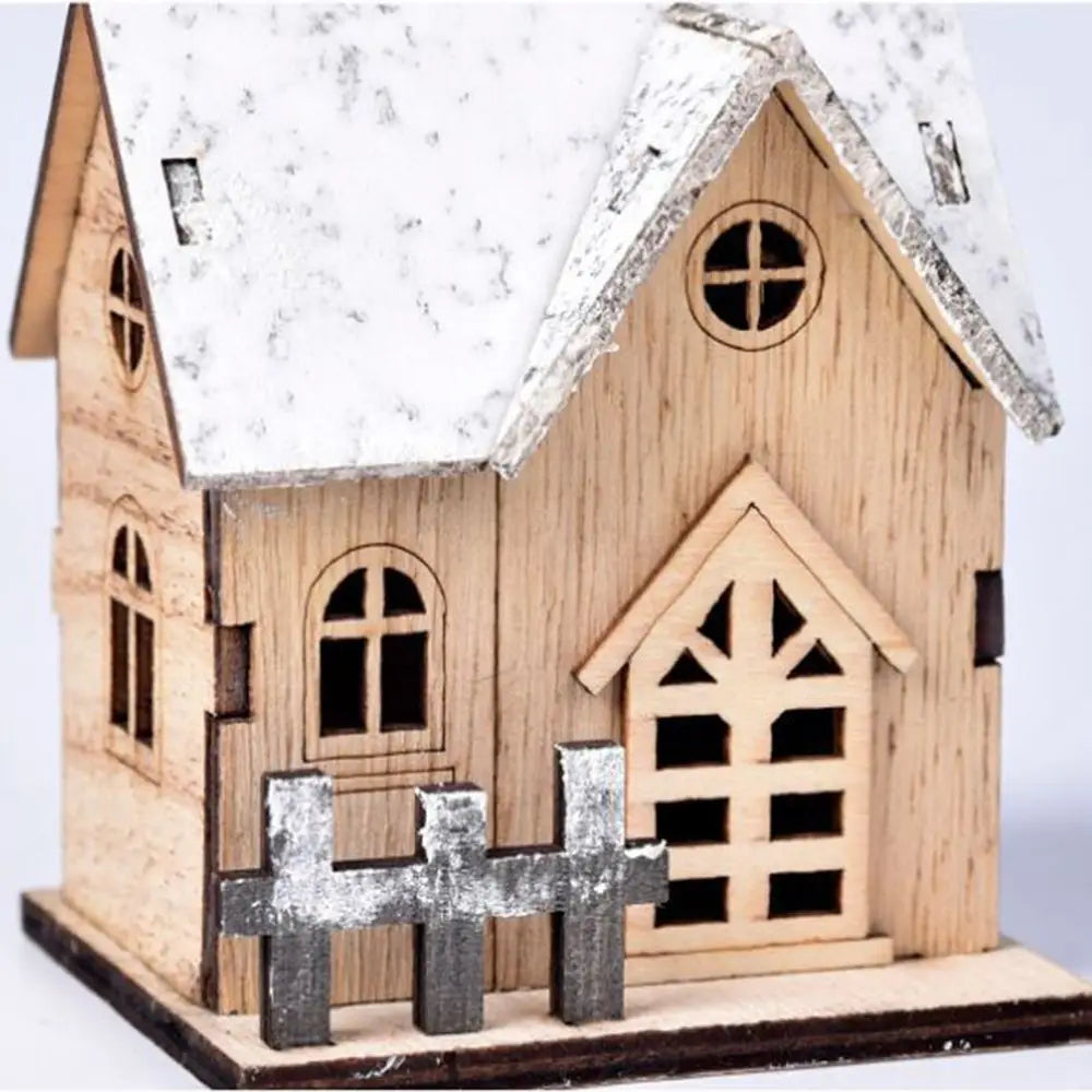 maison noel deco led boisee clôtures effet neige intérieur lumineux 9.5cm haute rustic