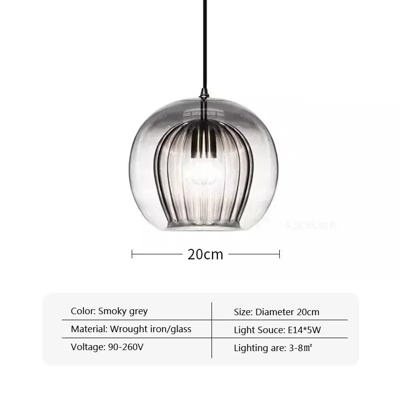 suspension lumineuse moderne cognac clair gris transparent rayures verticales ampoule g9 5w chaîne métallique