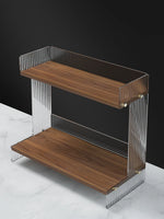 étagère deux niveaux bois marron clair métal argenté moderne minimaliste plateau lisse vase bouteille