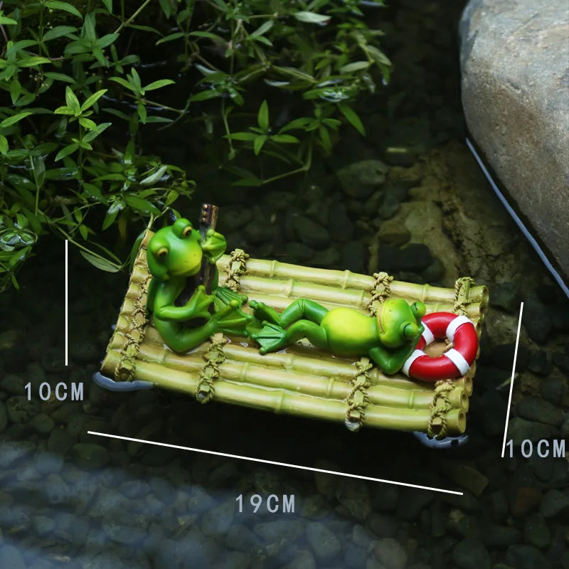 statue grenouille résine décorative jardin étang fleurs lotus sculpture animal décor maison extérieur vert