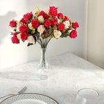 décoration maison bouquet fleurs artificielles rouge crème bleu vert extérieur champêtre