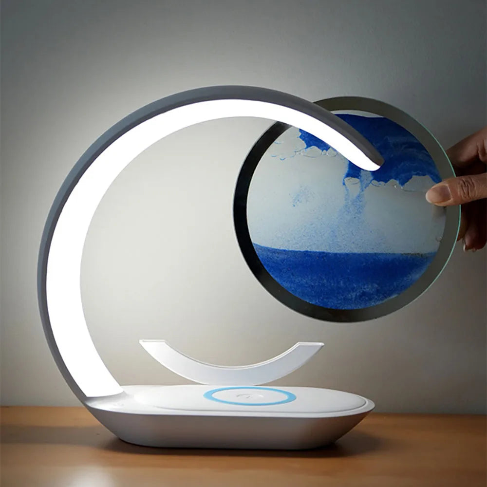 lampe poser veilleuse moderne gris bleu blanc texture marbrée sans fil charge tactile abstraite