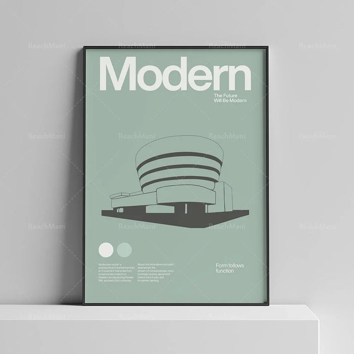 affiche moderne graphique minimaliste noir blanc vert clair contemporaine building abstraite toile cadre vertical