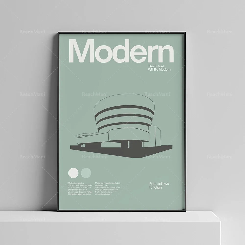 affiche moderne graphique minimaliste noir blanc vert clair contemporaine building abstraite toile cadre vertical