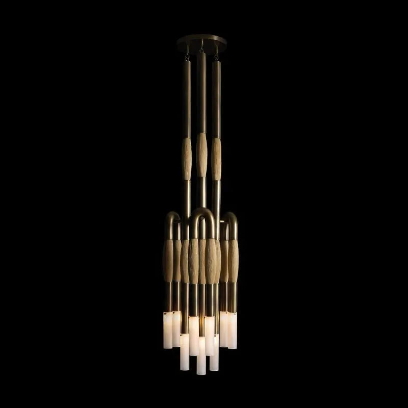 lampe suspension moderne verre bois structure métal noir salon chambre