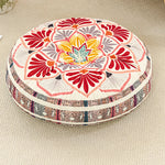 coussin rond boho chic motifs floraux géométriques antidérapant polyester blanc bleu