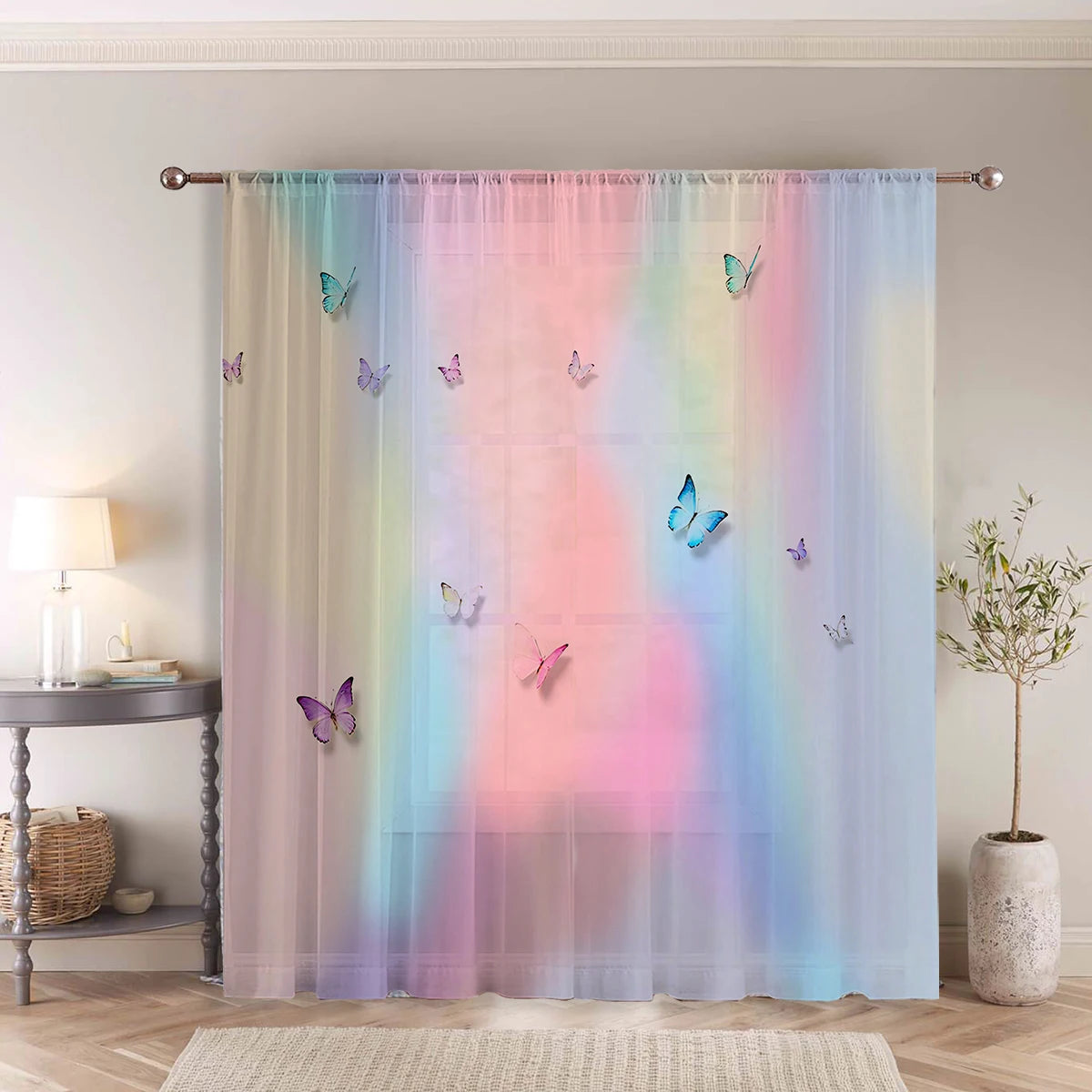 rideau papillons pastel floral transparent moderne métalliques fenêtre chambre salonhôtel