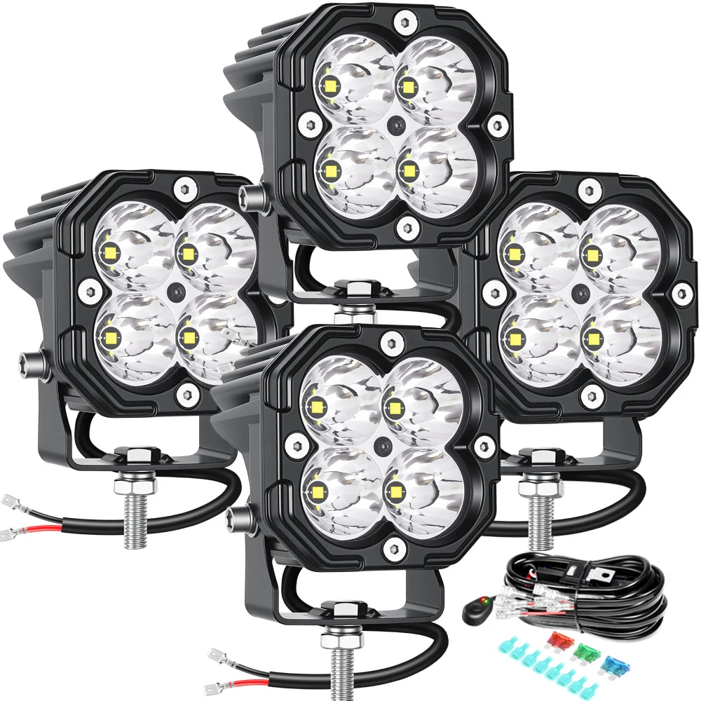 feux travail led 30w noir orange quadrillé combo spot flood vtt suv moto