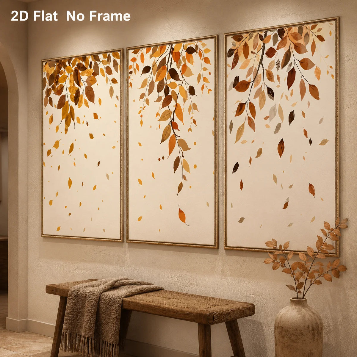 tableau moderne feuilles d'automne toile sans cadre beige marron doré nature morte pièces décoration