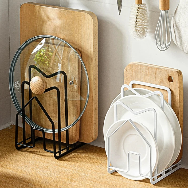 rangements couvercles cuisine supports métal fer moderne minimaliste stockage vaisselle couverts transparents